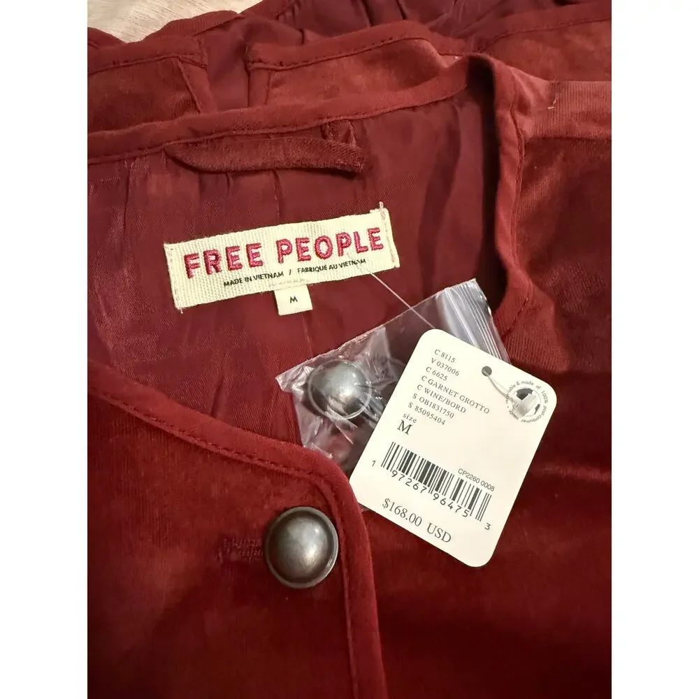 free people becky velvet jacket in garnet grotto burgundy red women size medium